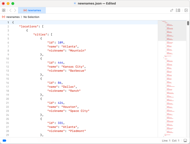 Text editor window open with location list