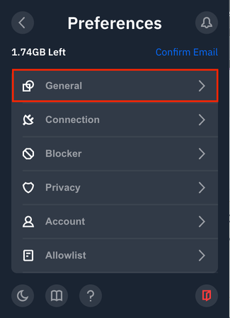 General Menu Location